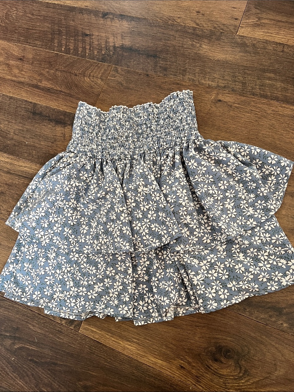 Girls size 10 Blue Floral Smocked Tiered Skirt